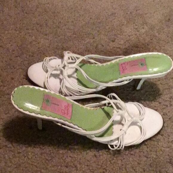 LILLY PULITZER PERFECT WHITE WOVEN LEATHER KITTEN HEEL SANDAL 7.5 M - Picture 4 of 9